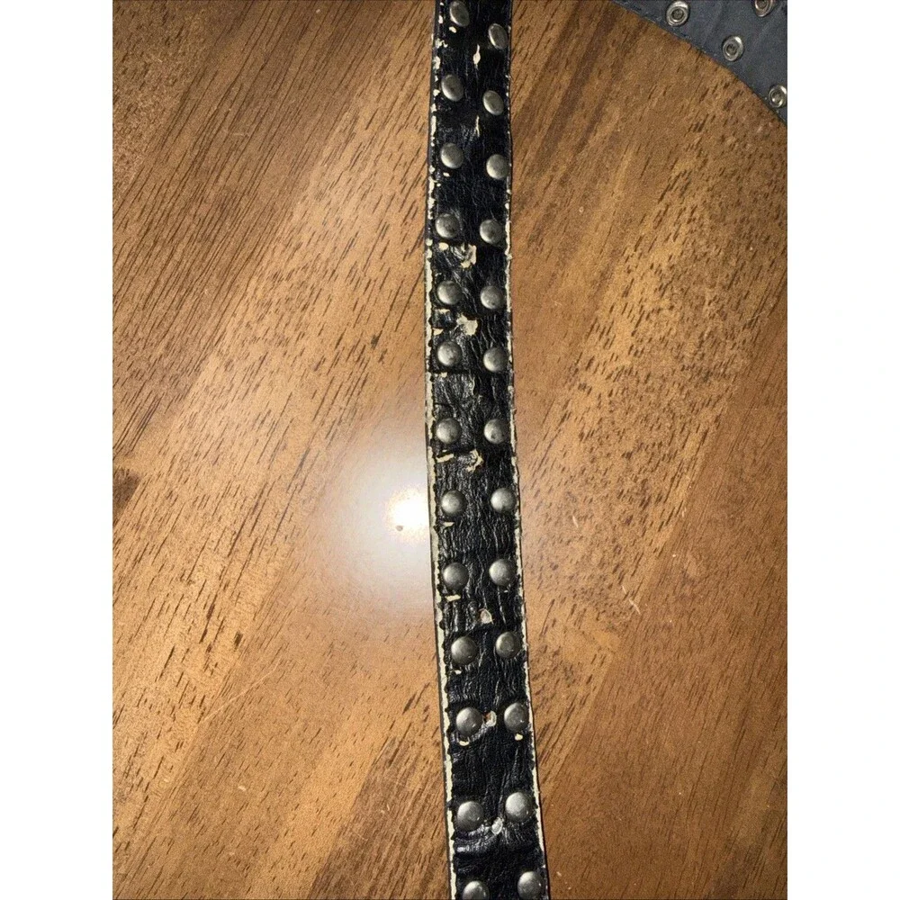 Y2K Studded Punk Grunge Biker Belt Black Silver Engraved Buckle One Size